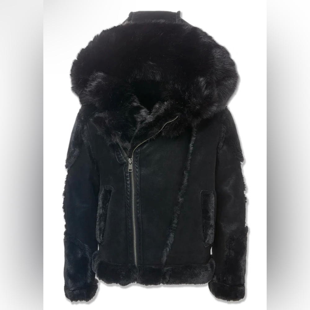 Jordan Craig Block Biker Shearling Coat Fur Onyx